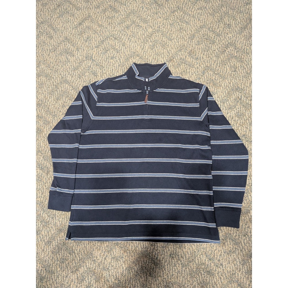 Lands End Mens XL Navy Blue Striped Quarter Zip Pullover Sweater 542796